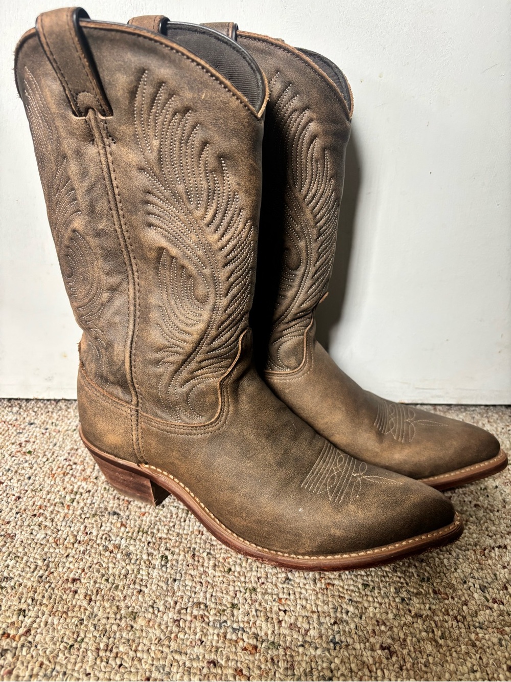 Women’s Abilene Leather Cowboy Boots, Size 9.5, Brown